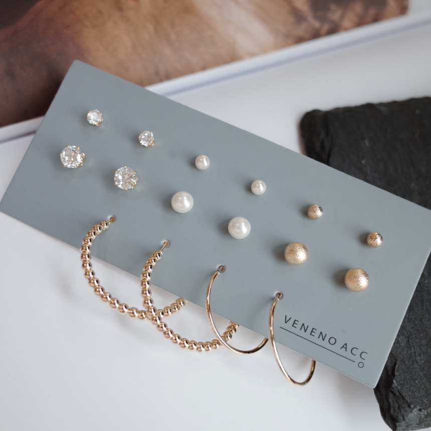 NO.52 Cubic Stone Ball All SET Earrings Unique sty