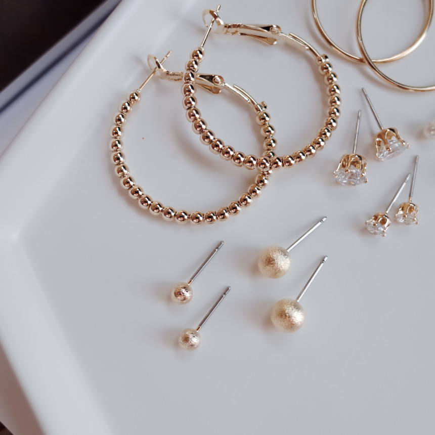 NO.52 Cubic Stone Ball All SET Earrings Unique sty