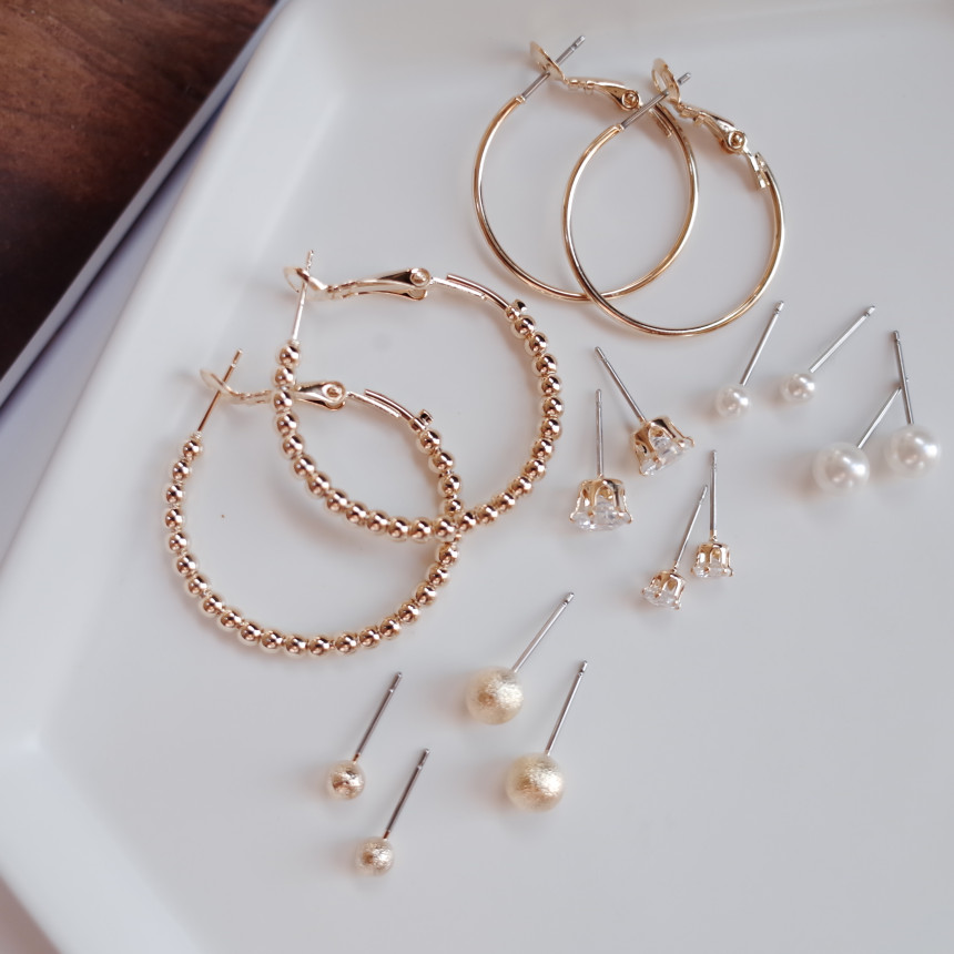 NO.52 Cubic Stone Ball All SET Earrings Unique sty