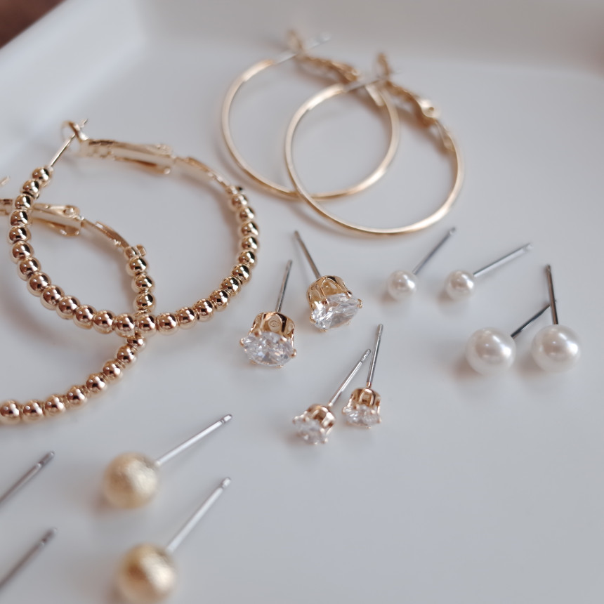 NO.52 Cubic Stone Ball All SET Earrings Unique sty