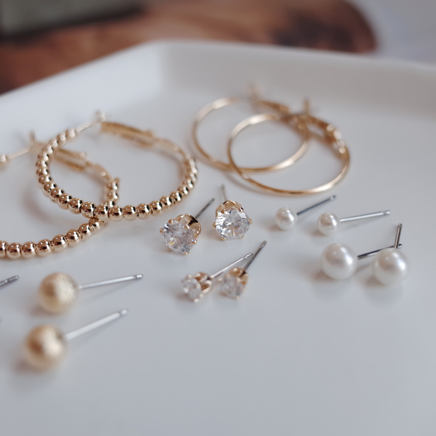 NO.52 Cubic Stone Ball All SET Earrings Unique sty