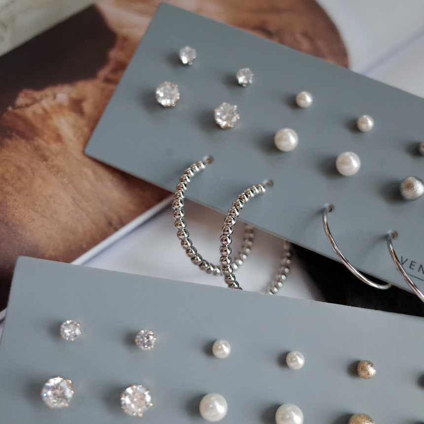 NO.52 Cubic Stone Ball All SET Earrings Unique sty