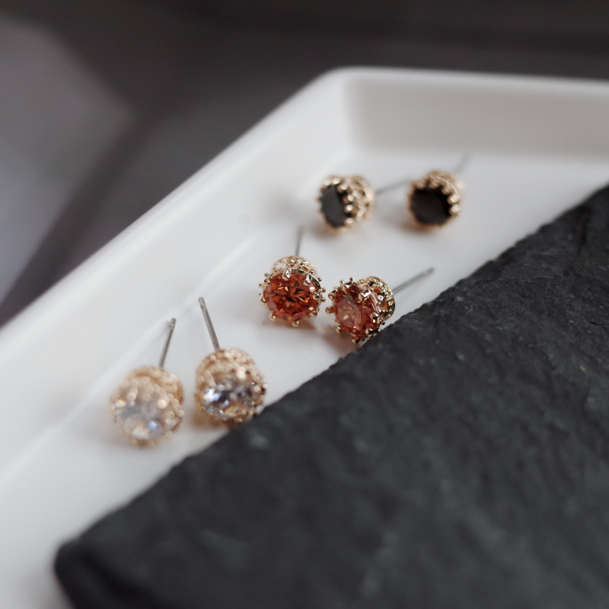 NO.54 3SET Swarovski color basic earrings Stylish 