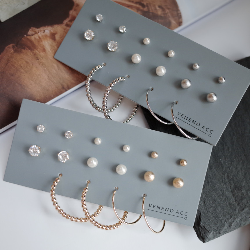 NO.52 Cubic Stone Ball All SET Earrings Unique sty