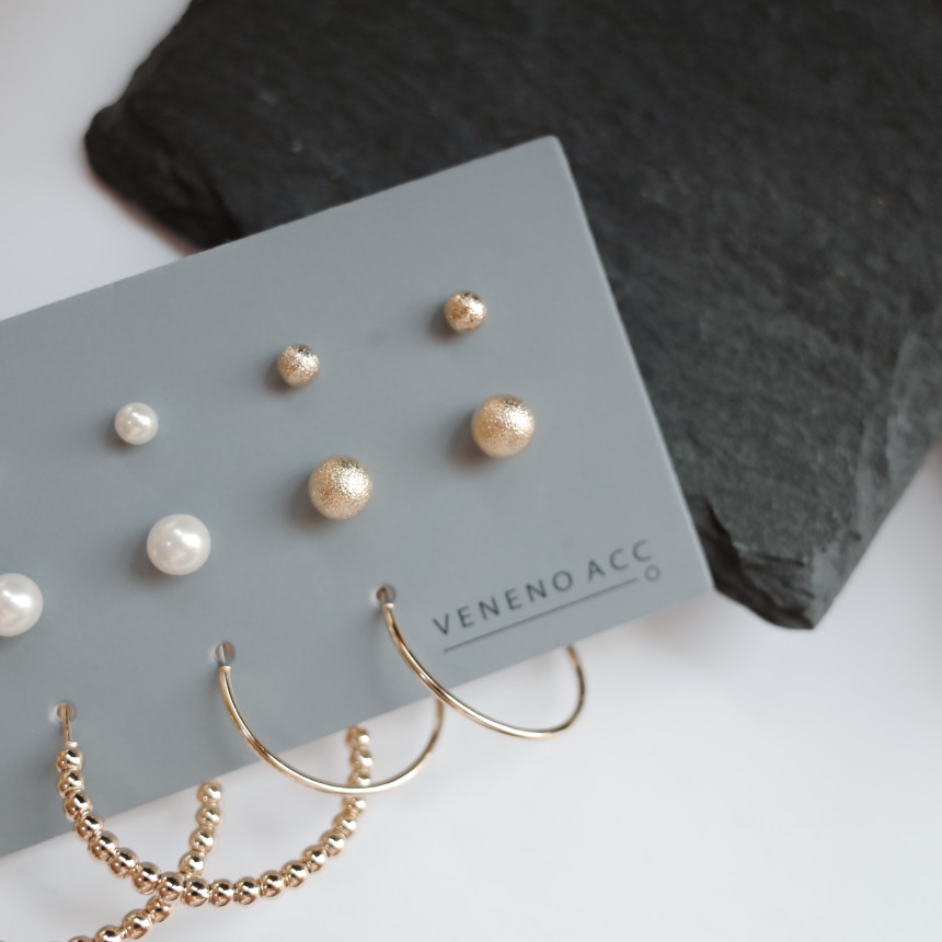 NO.52 Cubic Stone Ball All SET Earrings Unique sty