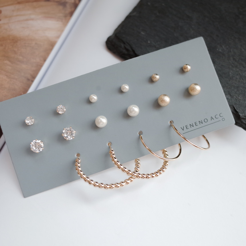 NO.52 Cubic Stone Ball All SET Earrings Unique sty