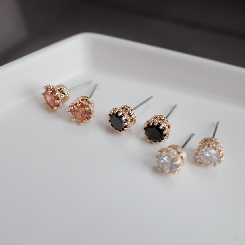 NO.54 3SET Swarovski color basic earrings Stylish 