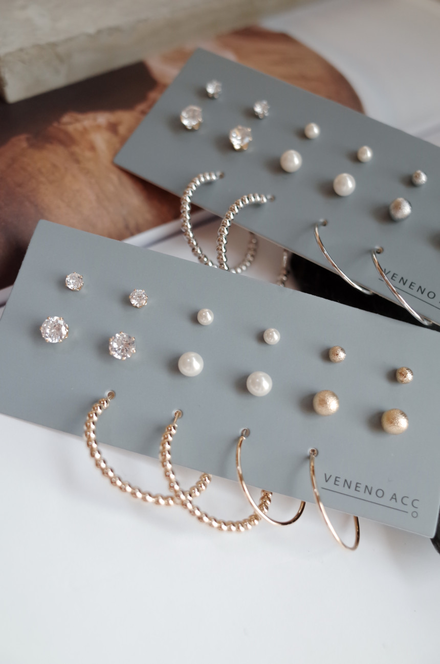 NO.52 Cubic Stone Ball All SET Earrings Unique sty