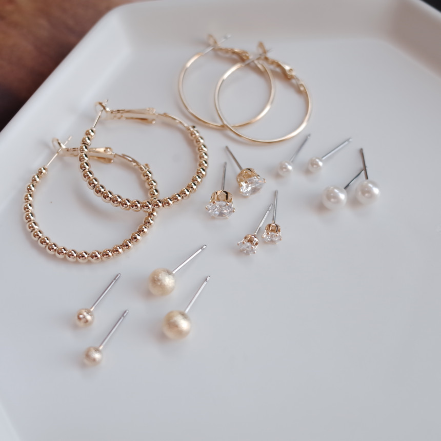 NO.52 Cubic Stone Ball All SET Earrings Unique sty