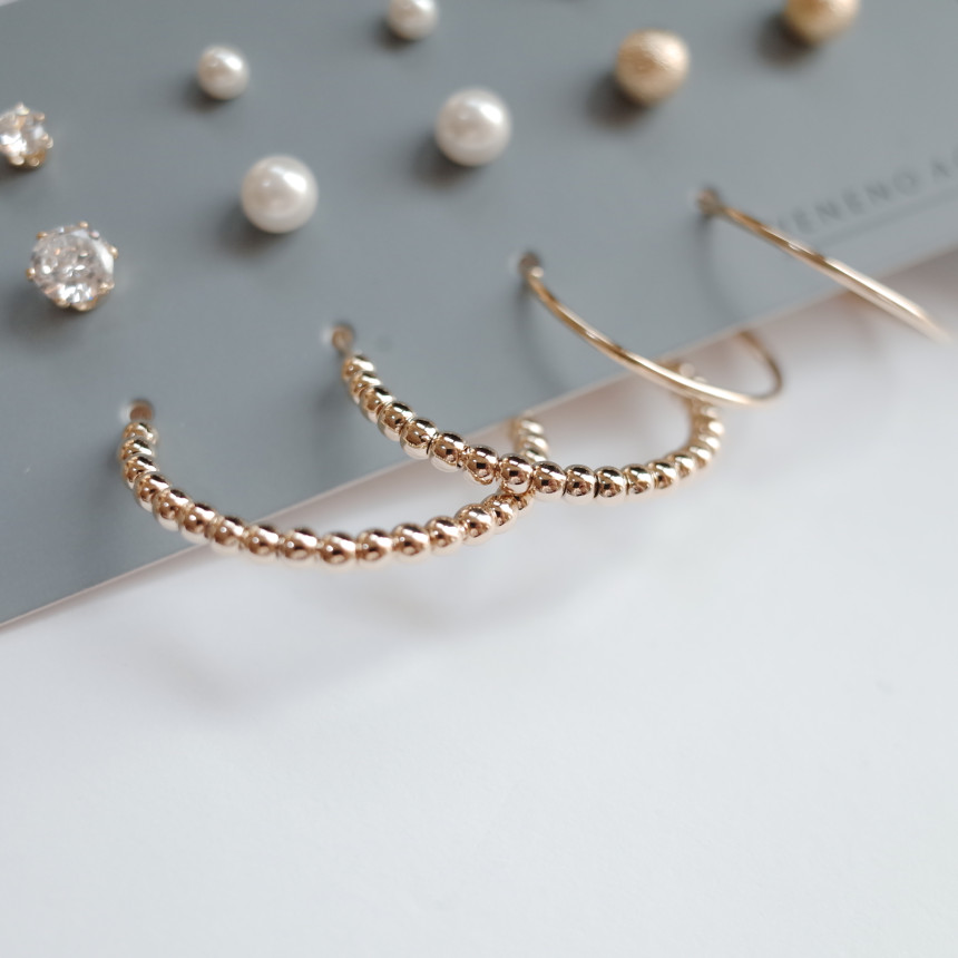 NO.52 Cubic Stone Ball All SET Earrings Unique sty