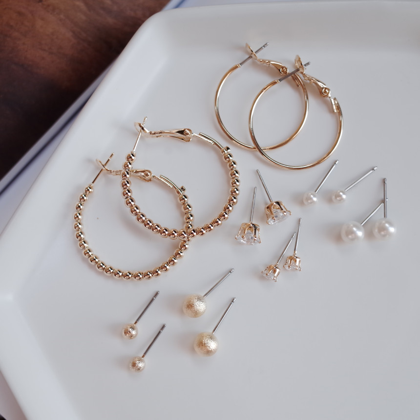 NO.52 Cubic Stone Ball All SET Earrings Unique sty