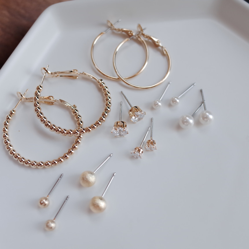 NO.52 Cubic Stone Ball All SET Earrings Unique sty