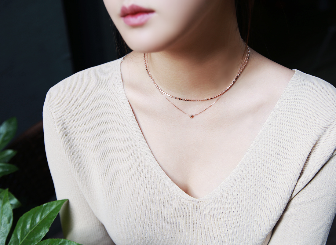 18k shiny double-stranded chain necklace 14k layer