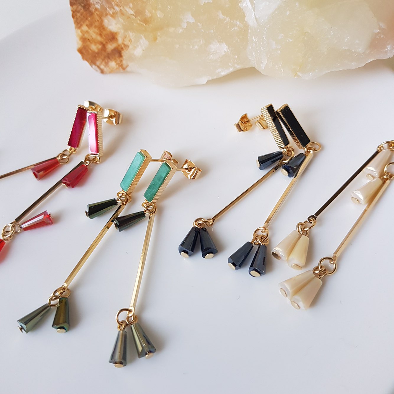 Diane Crystal Drop Earrings 4color Unique Design S
