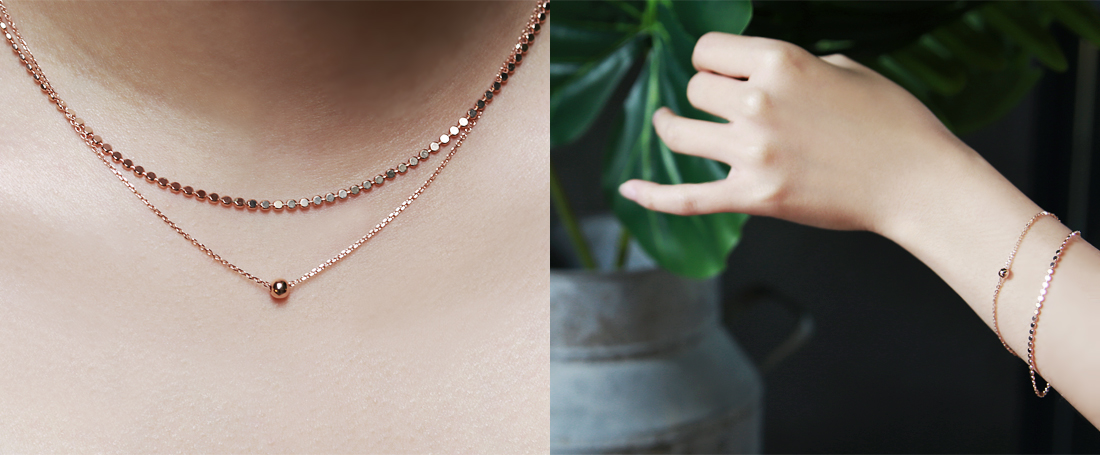 18k shiny double-stranded chain necklace 14k layer