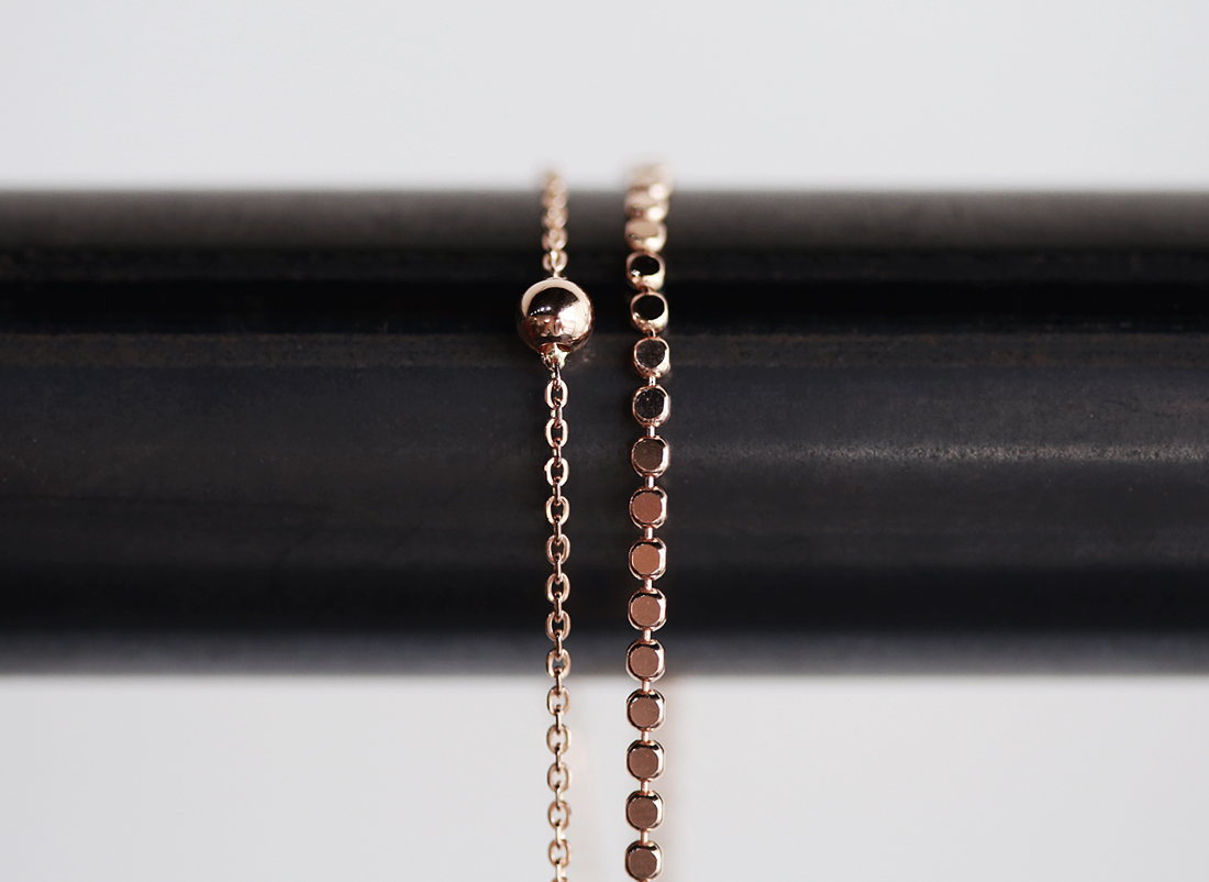 18k shiny double-stranded chain necklace 14k layer