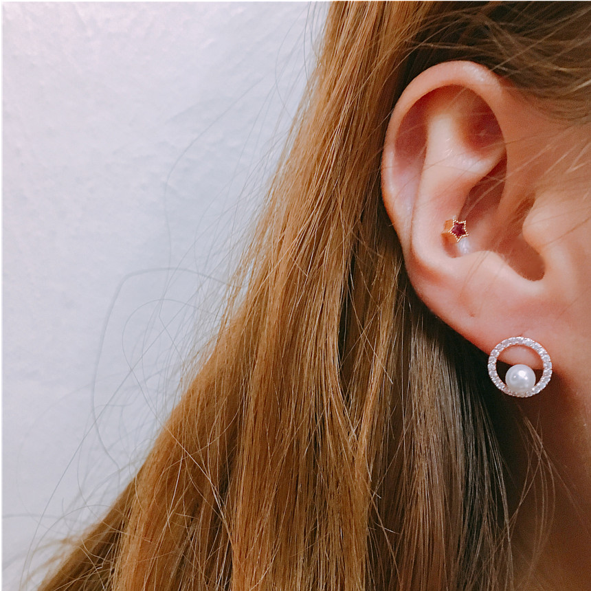 Lucy Round Cubic Pearl Earrings LKJ0953 Women's