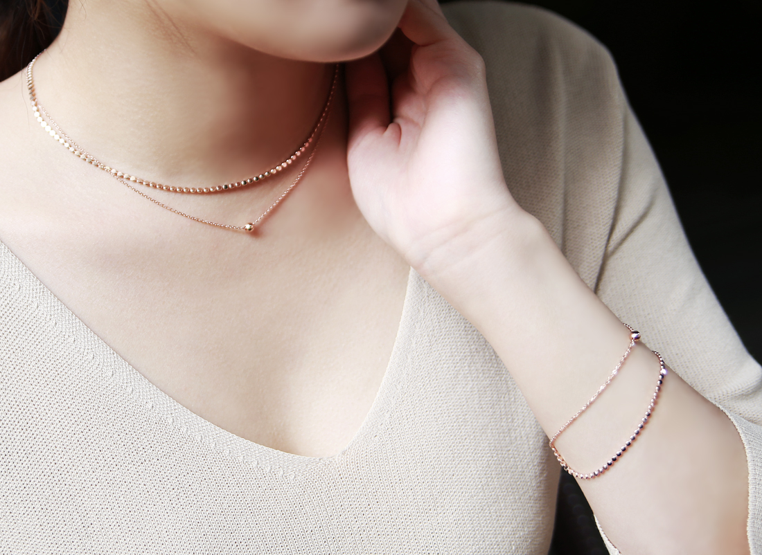 18k shiny double-stranded chain necklace 14k layer