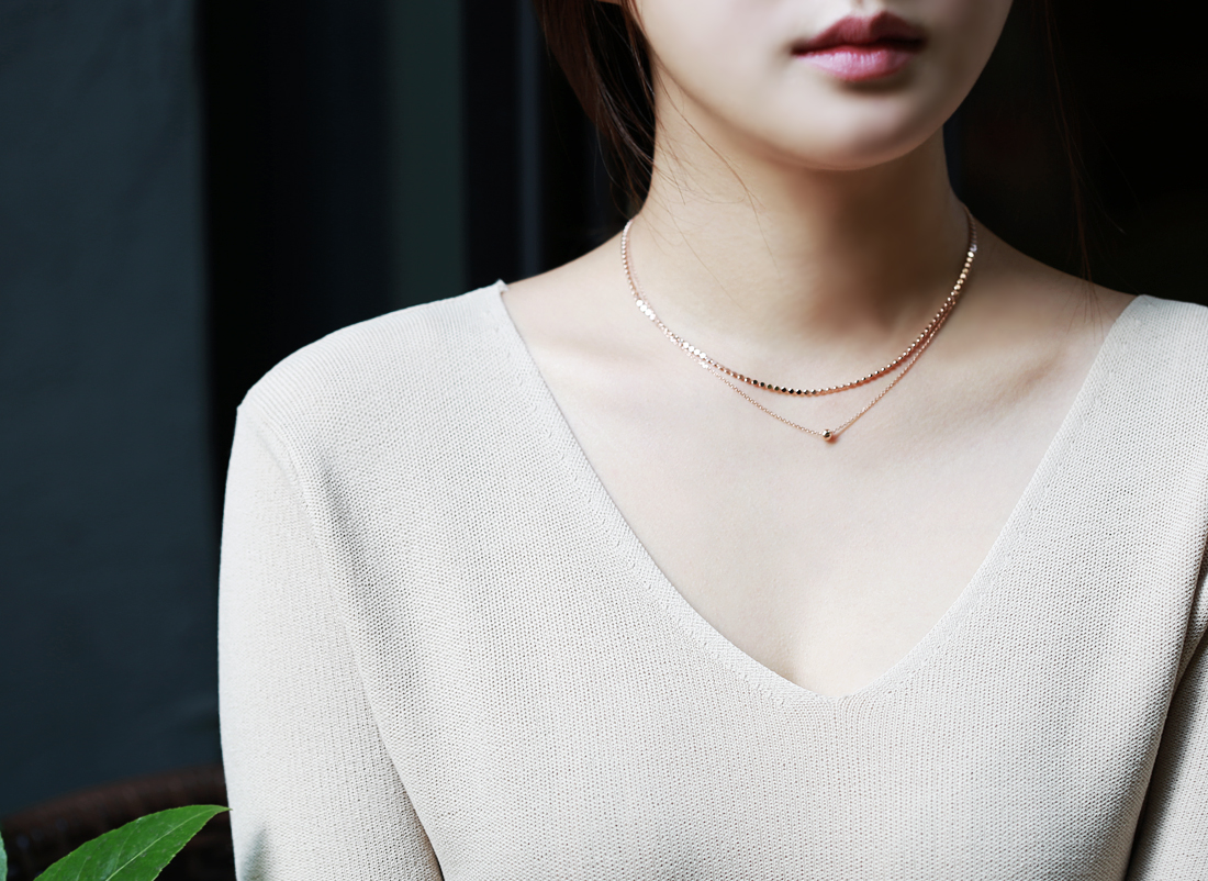 18k shiny double-stranded chain necklace 14k layer