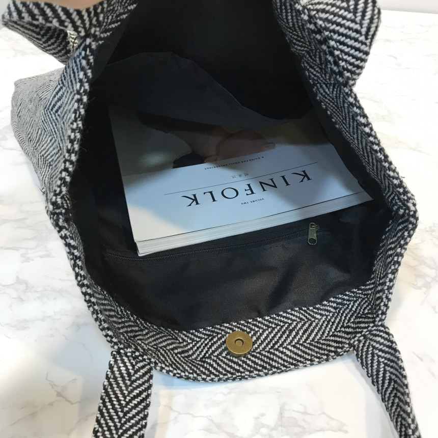 TOTE ECO SHOPPING TRAVEL Herringbone Eco Bag Back 