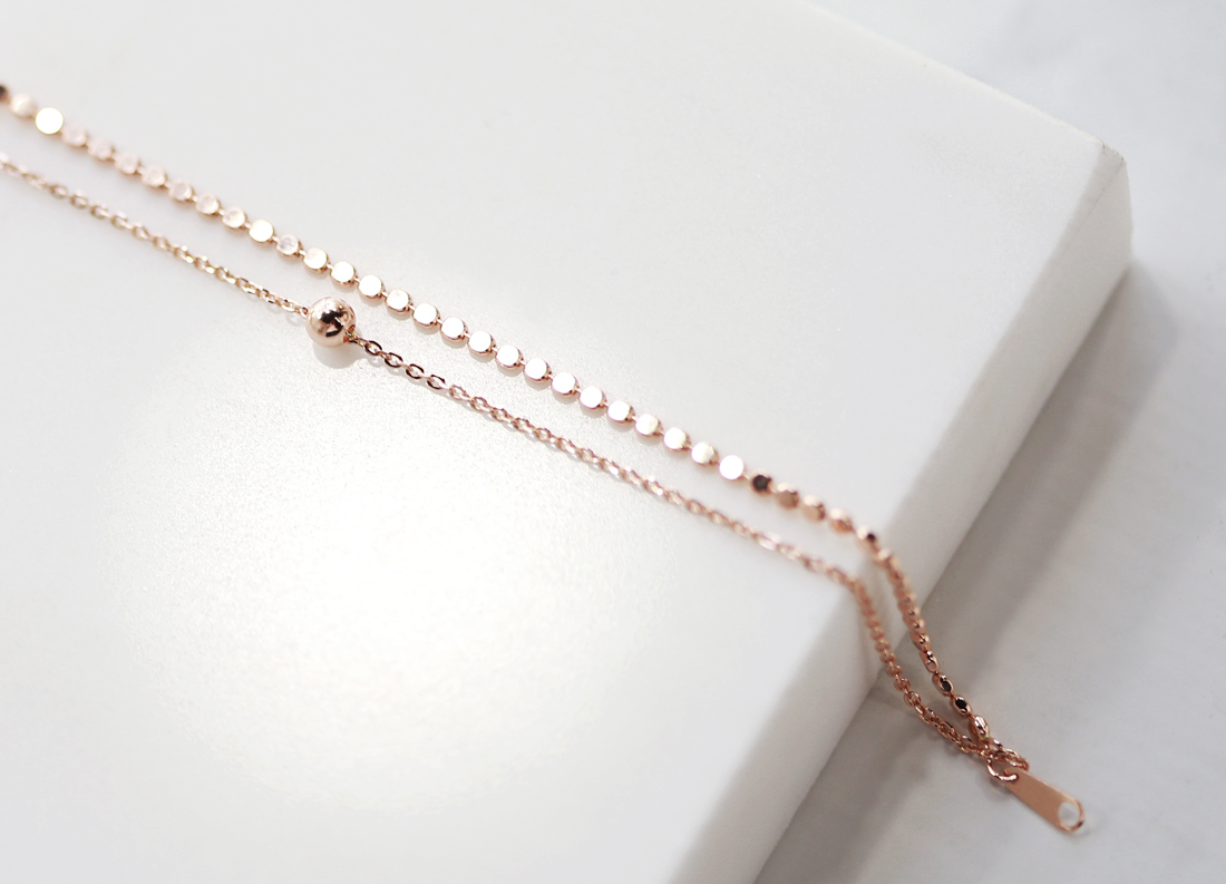 18k shiny double-stranded chain necklace 14k layer