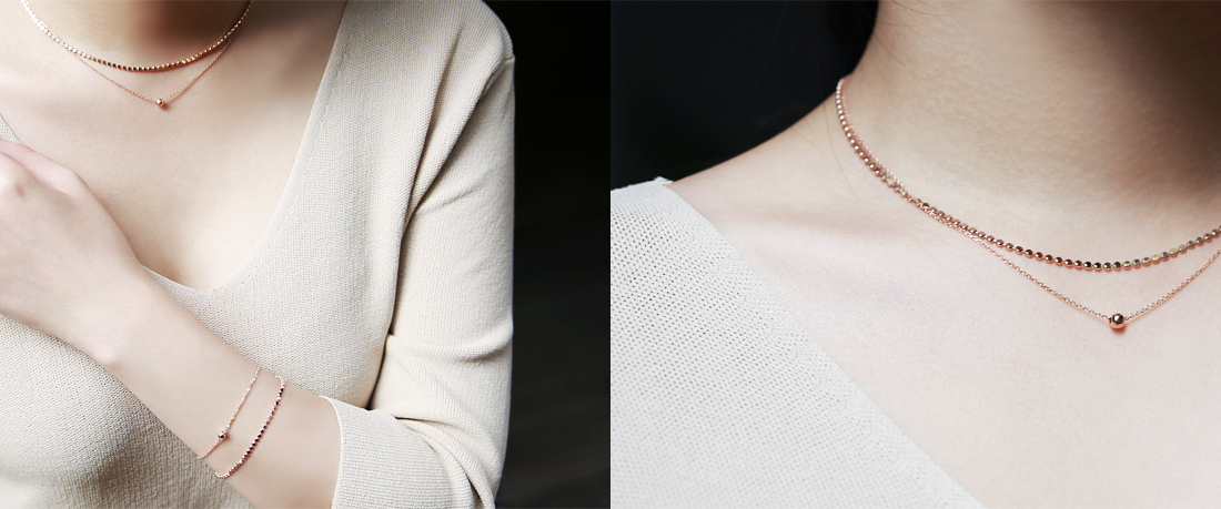 18k shiny double-stranded chain necklace 14k layer
