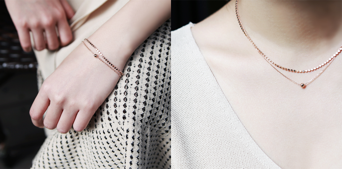 18k shiny double-stranded chain necklace 14k layer