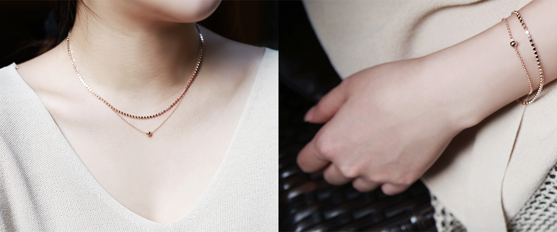18k shiny double-stranded chain necklace 14k layer