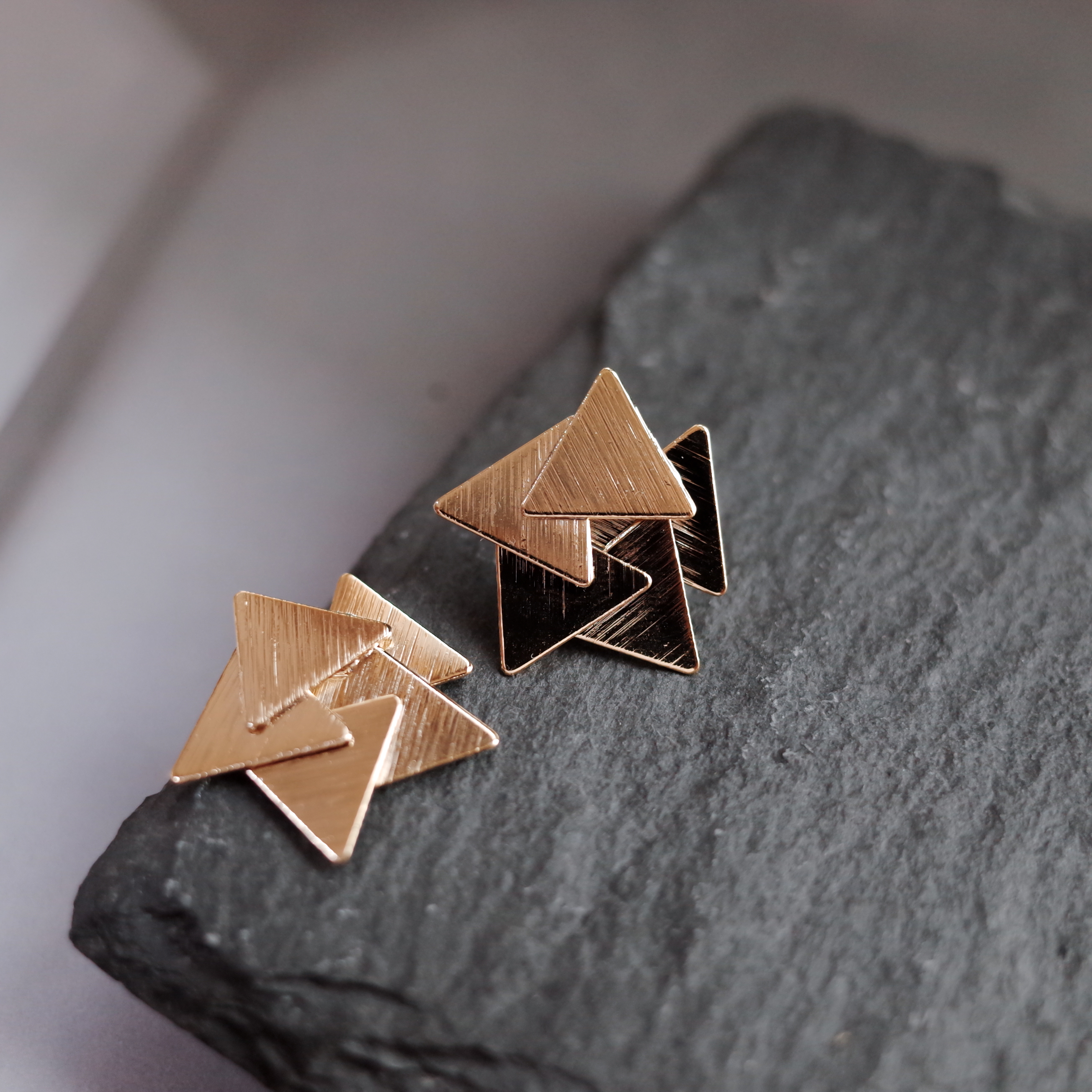 Triangular piece Circular metal Earrings Stylish c