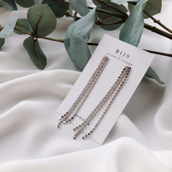 Star Lane Silver Cubic Long Drop Earrings 3color C