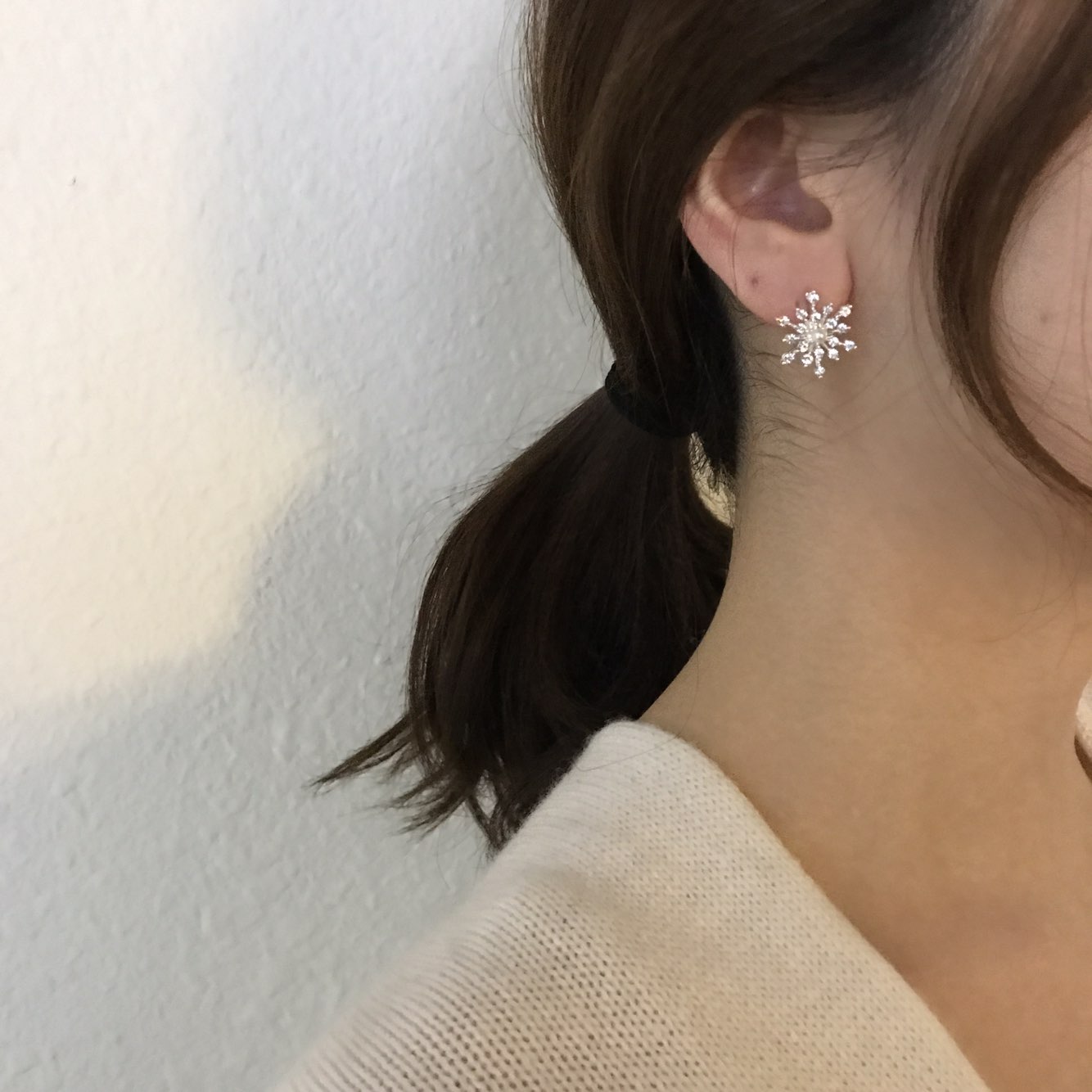 Erin Snow Flower Cubic Daily Earring 3color Weddin