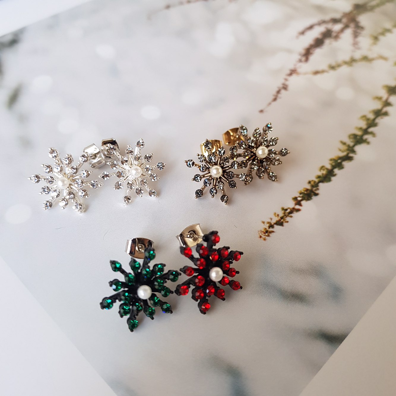 Erin Snow Flower Cubic Daily Earring 3color Weddin