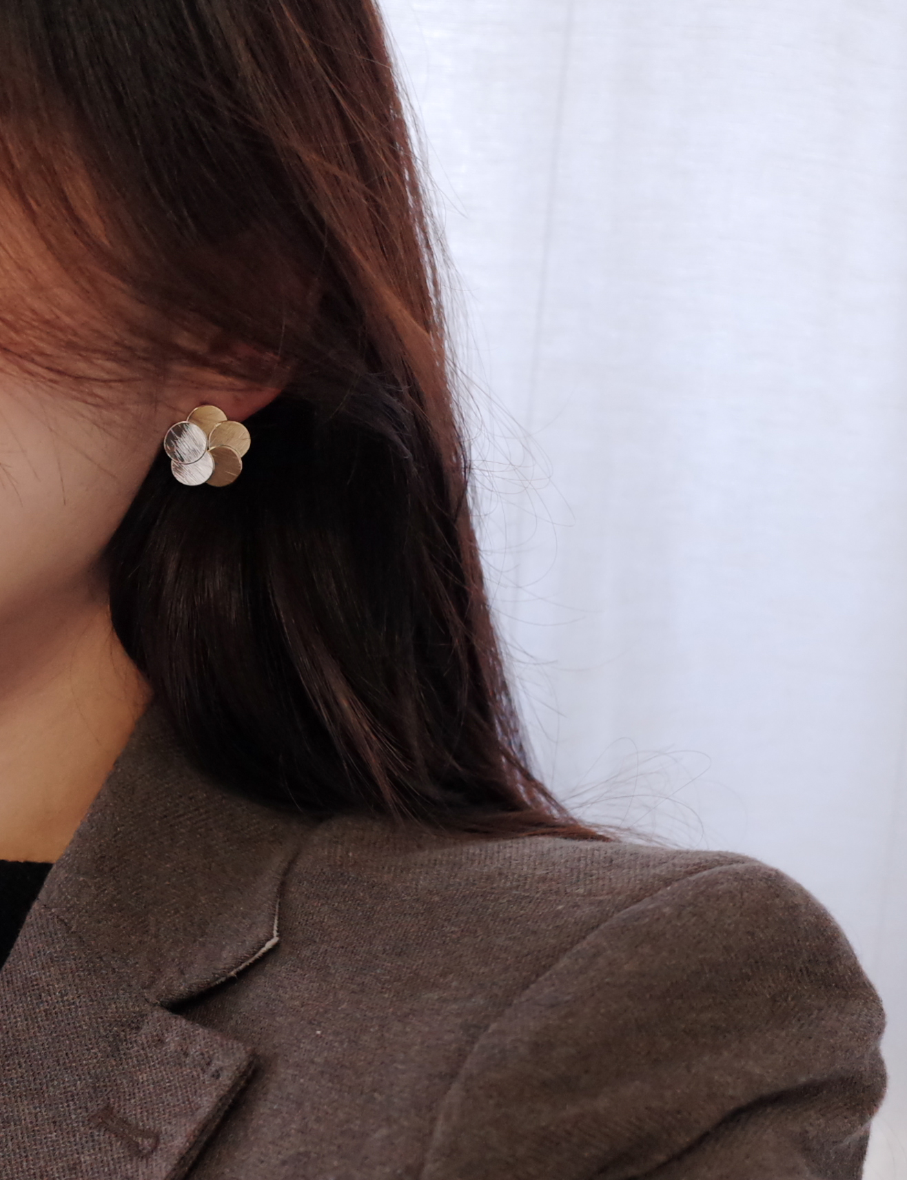 Triangular piece Circular metal Earrings Stylish c