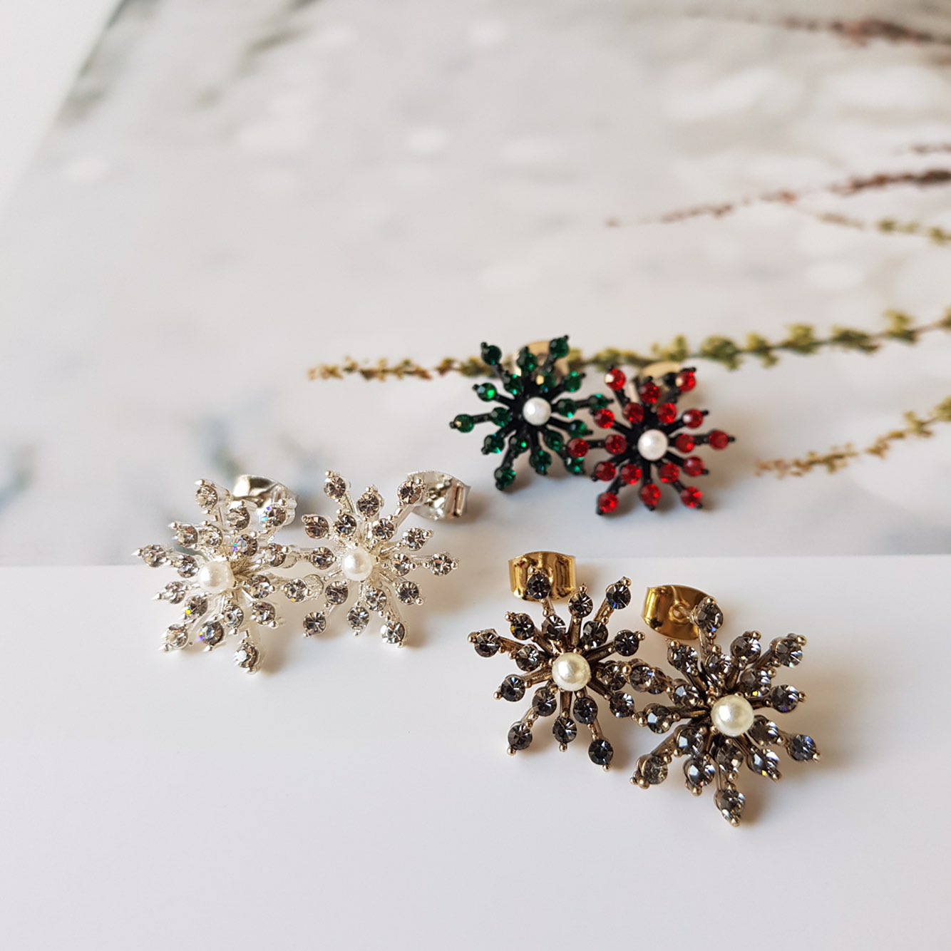 Erin Snow Flower Cubic Daily Earring 3color Weddin