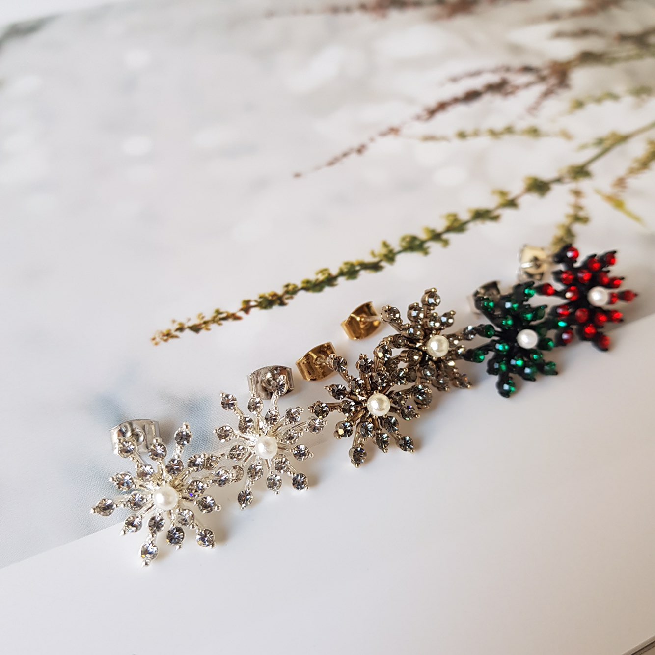 Erin Snow Flower Cubic Daily Earring 3color Weddin