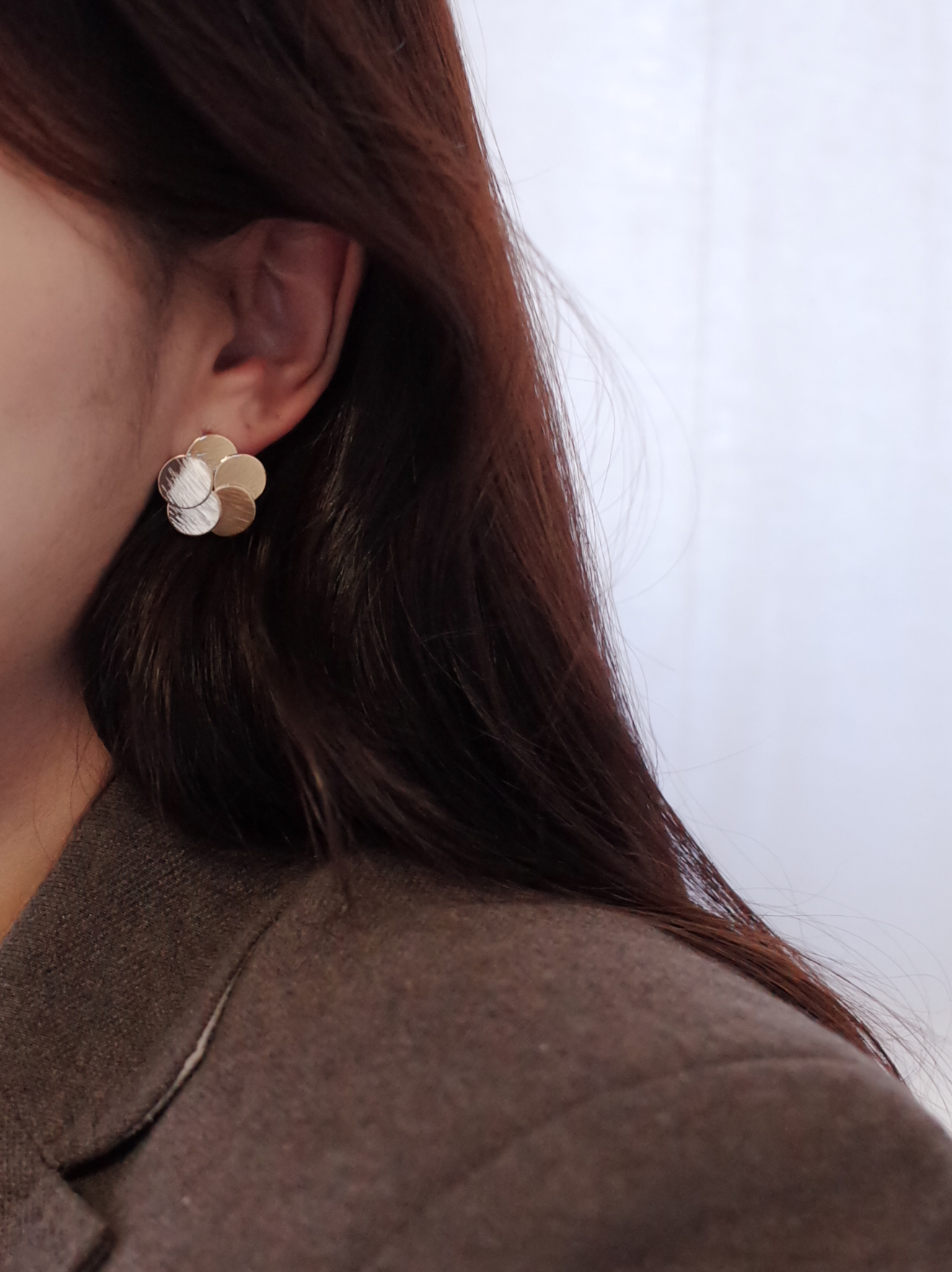 Triangular piece Circular metal Earrings Stylish c