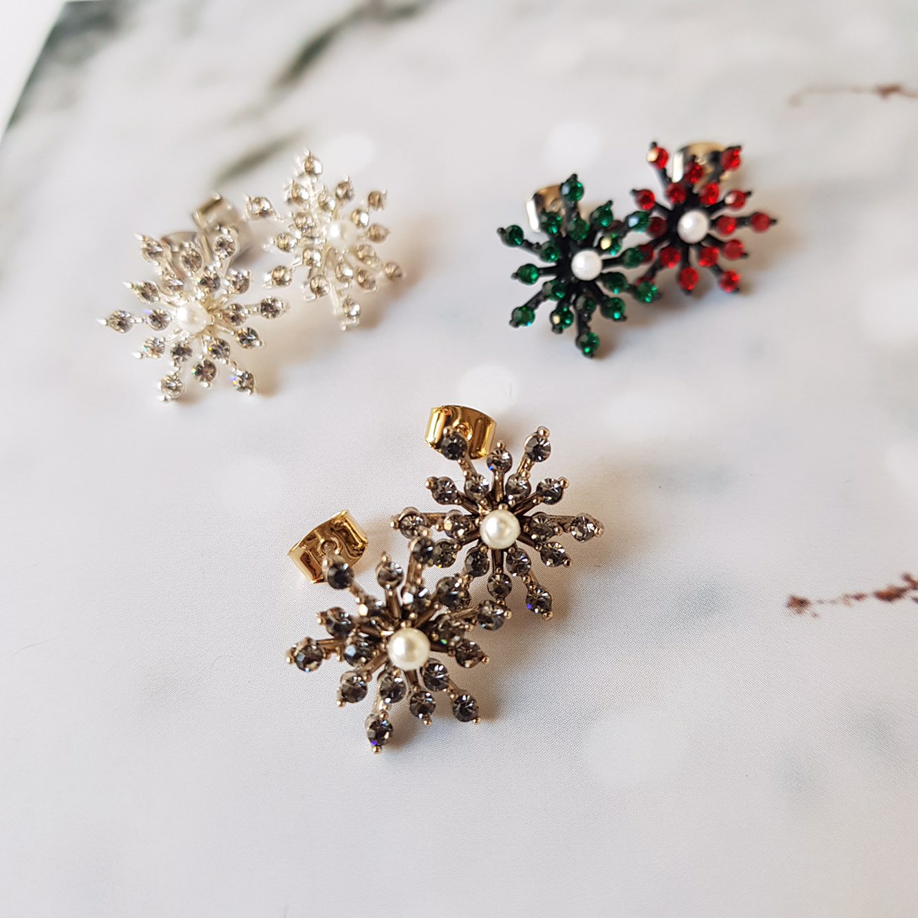 Erin Snow Flower Cubic Daily Earring 3color Weddin