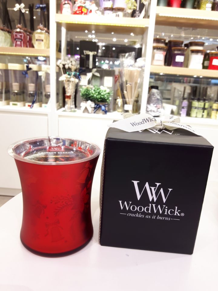 Wood Wick Candle Medium Dancing Hour Glass Crimson