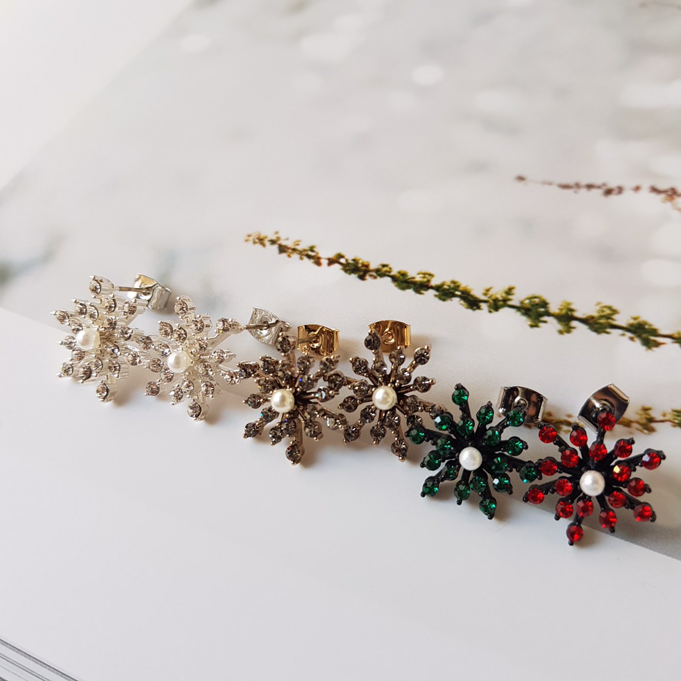 Erin Snow Flower Cubic Daily Earring 3color Weddin