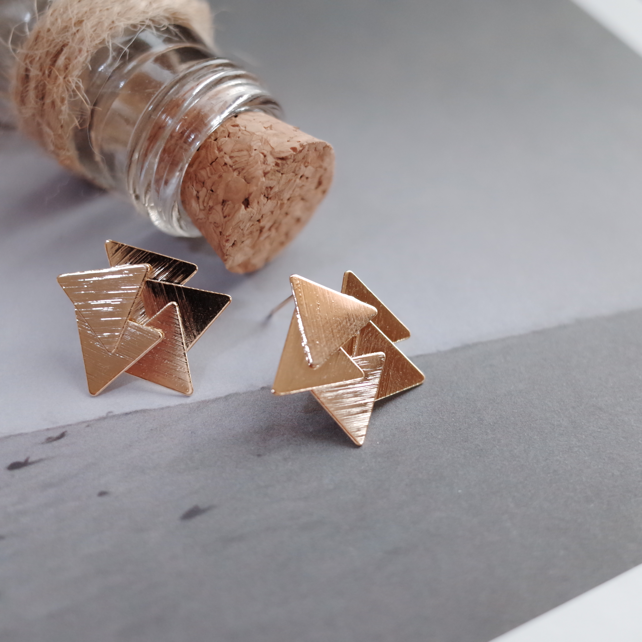 Triangular piece Circular metal Earrings Stylish c