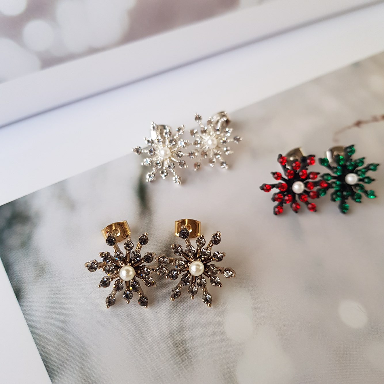 Erin Snow Flower Cubic Daily Earring 3color Weddin