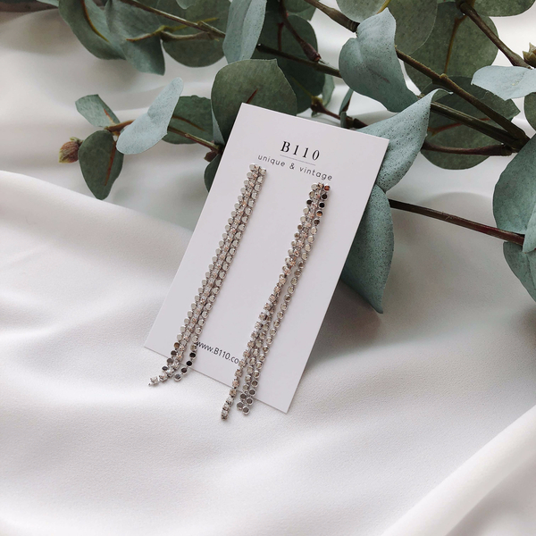 Star Lane Silver Cubic Long Drop Earrings 3color C