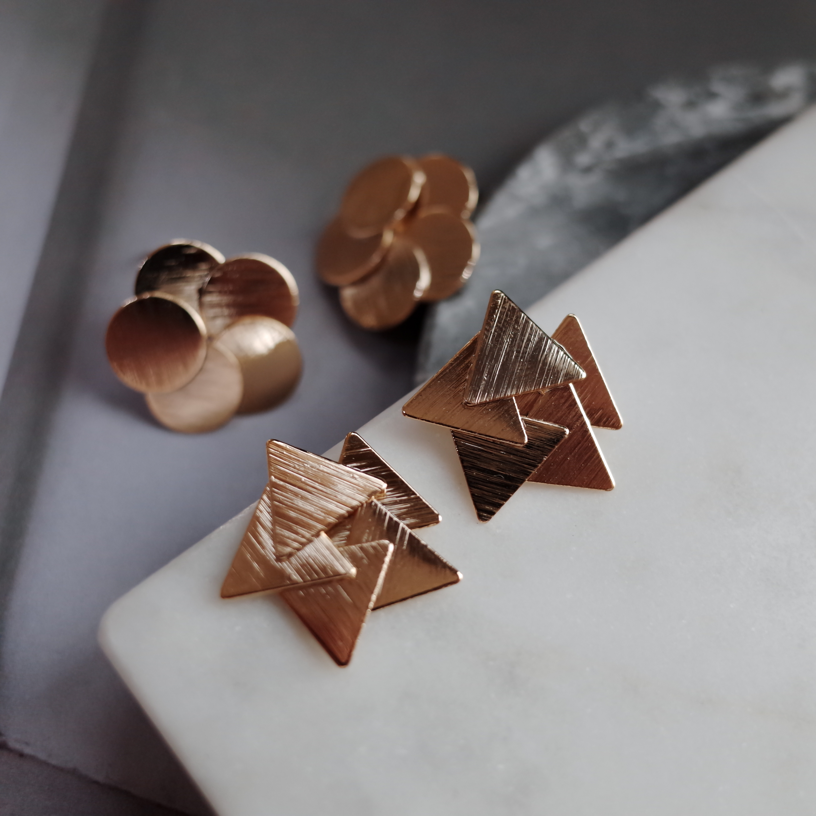 Triangular piece Circular metal Earrings Stylish c