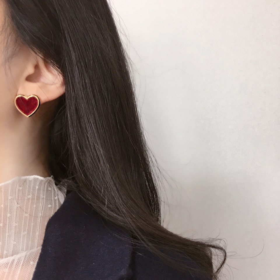 Velvet heart earrings tight 3color Winter Daily Mi