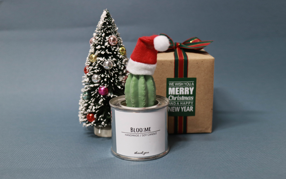 Christmas gift wrapping + cactus soi candle handma