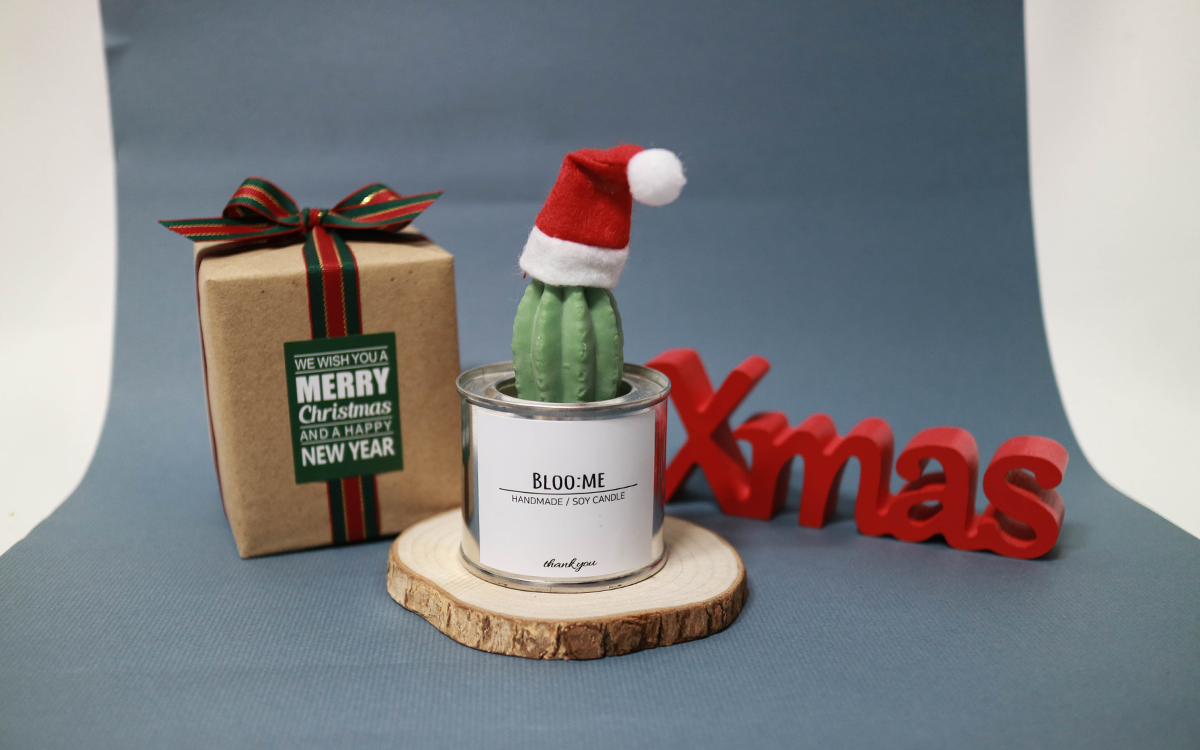 Christmas gift wrapping + cactus soi candle handma