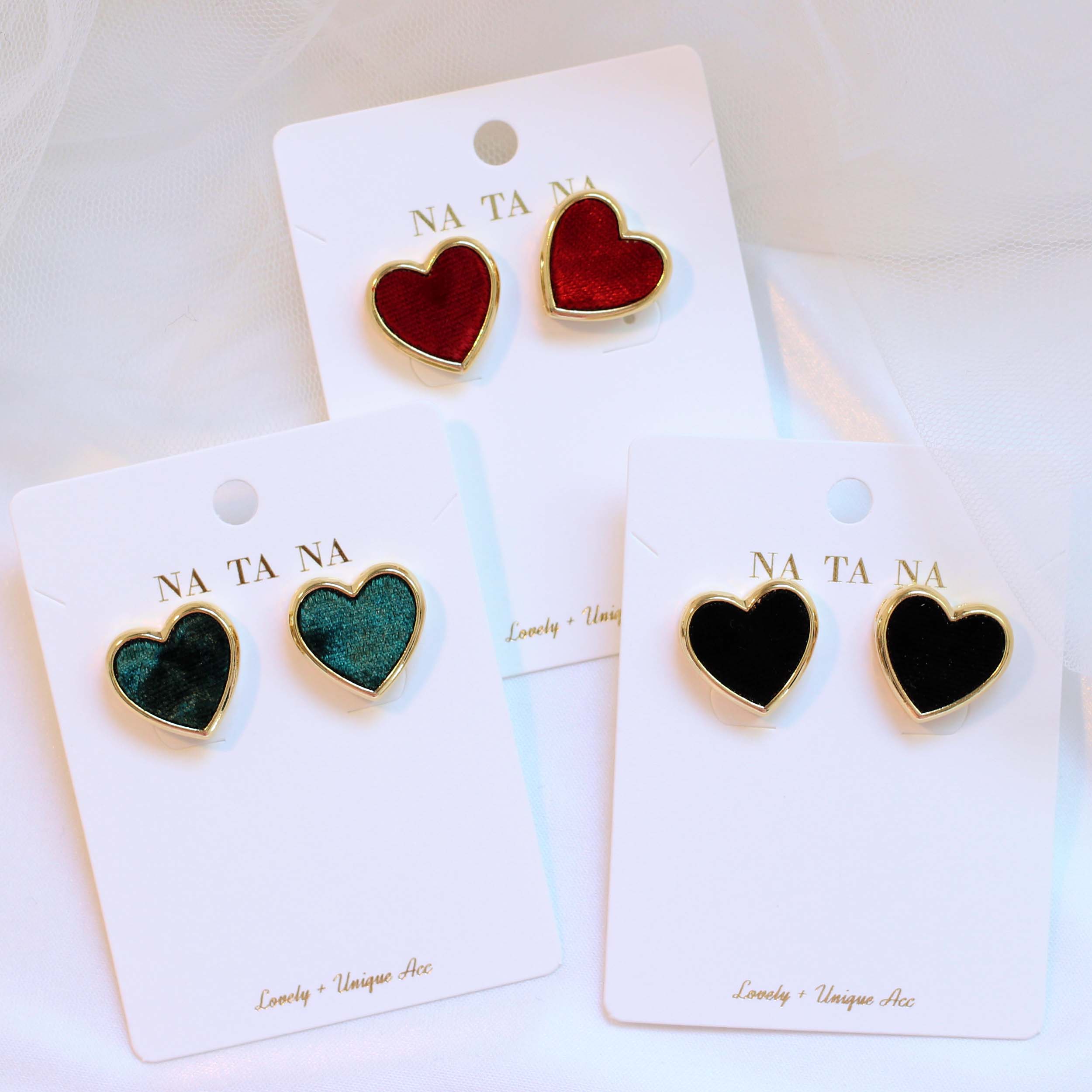 Velvet heart earrings tight 3color Winter Daily Mi