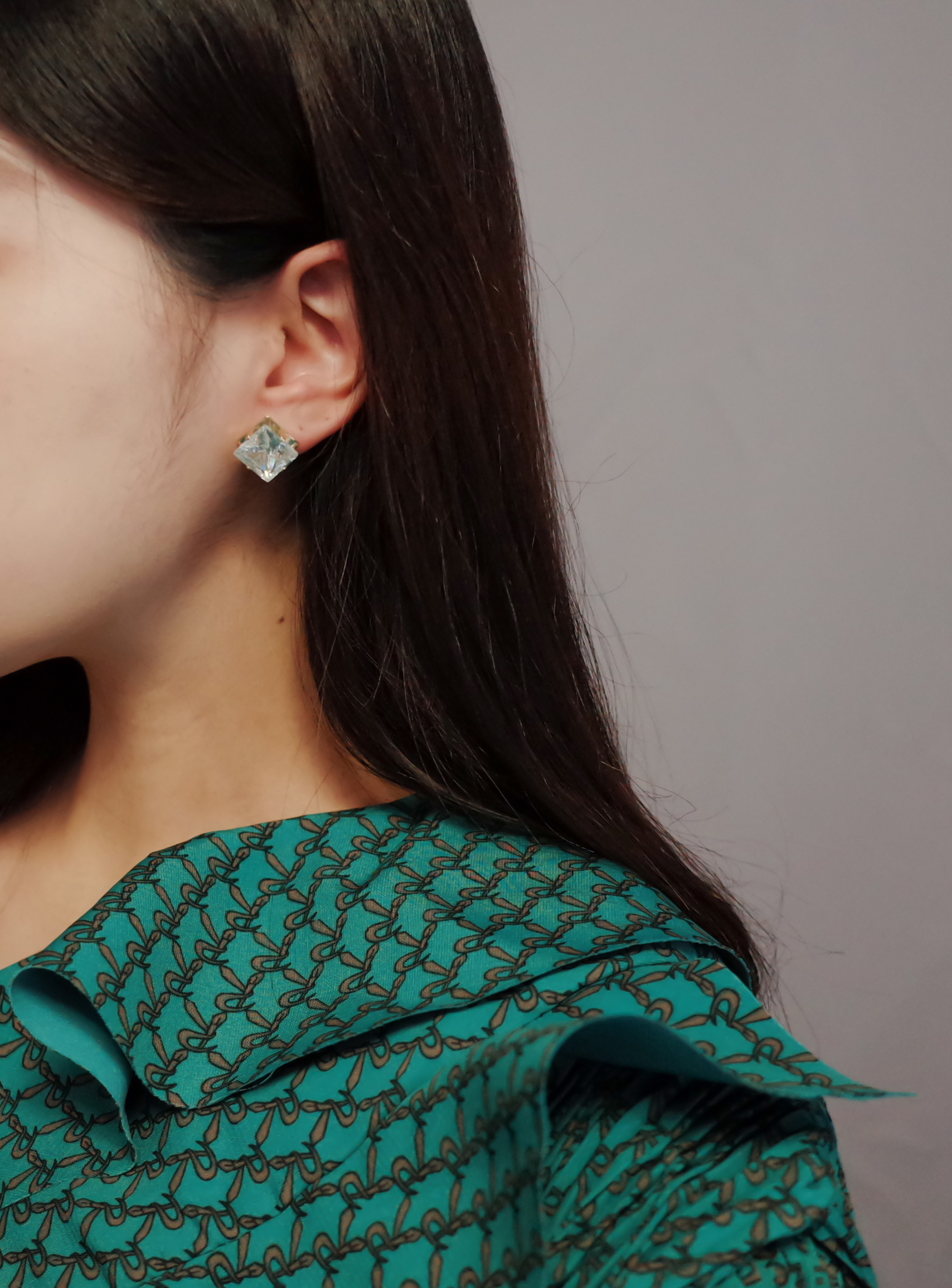 NO.57 Cubic Color Cubic Square Earrings Stylish Ch