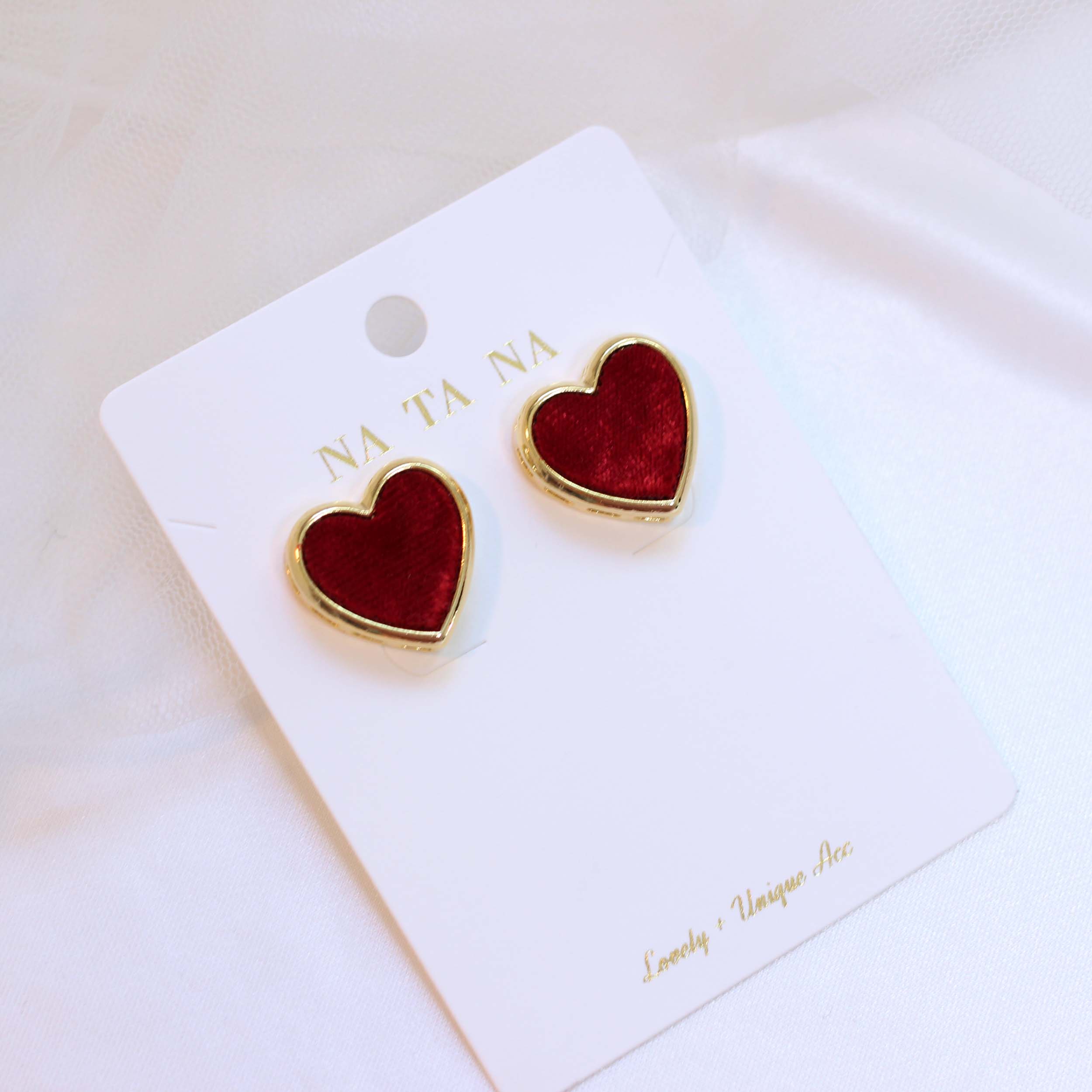 Velvet heart earrings tight 3color Winter Daily Mi