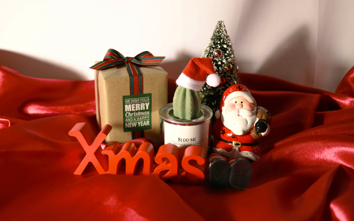 Christmas gift wrapping + cactus soi candle handma